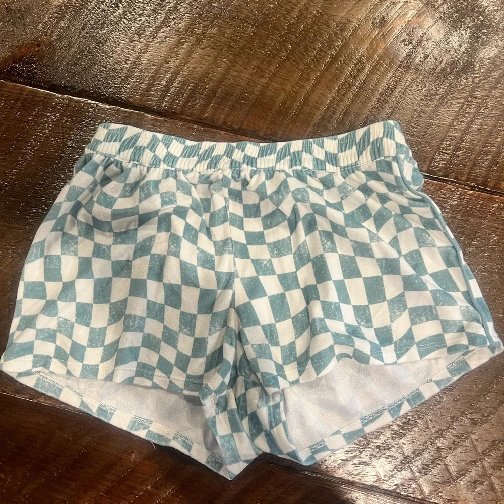 Teal and white checkered pajama short set- ART CLASS